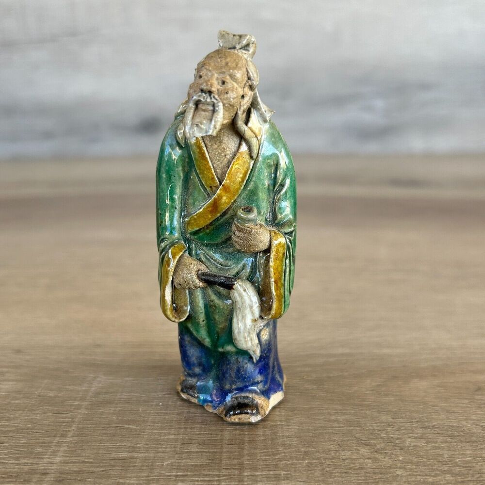 Chinese Antique Shiwan Mudman Sage Figurine Ceramic 4"